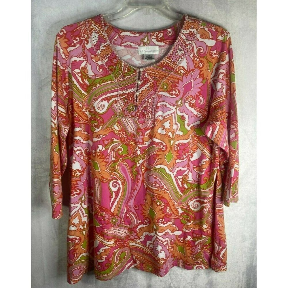 # Soft Surroundings 2X Embellished Paisley Tunic Top
